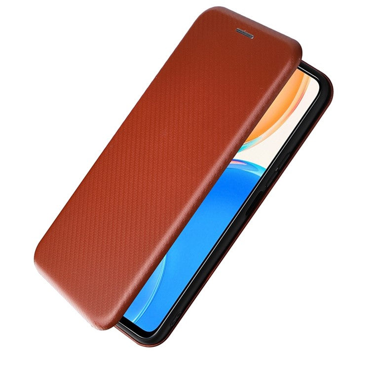 For Honor X8 4G Anti-fall PU Leather Carbon Fiber Texture Case Magnetic Auto-absorbed Adjustable Stand Cell Phone Shell - Orange