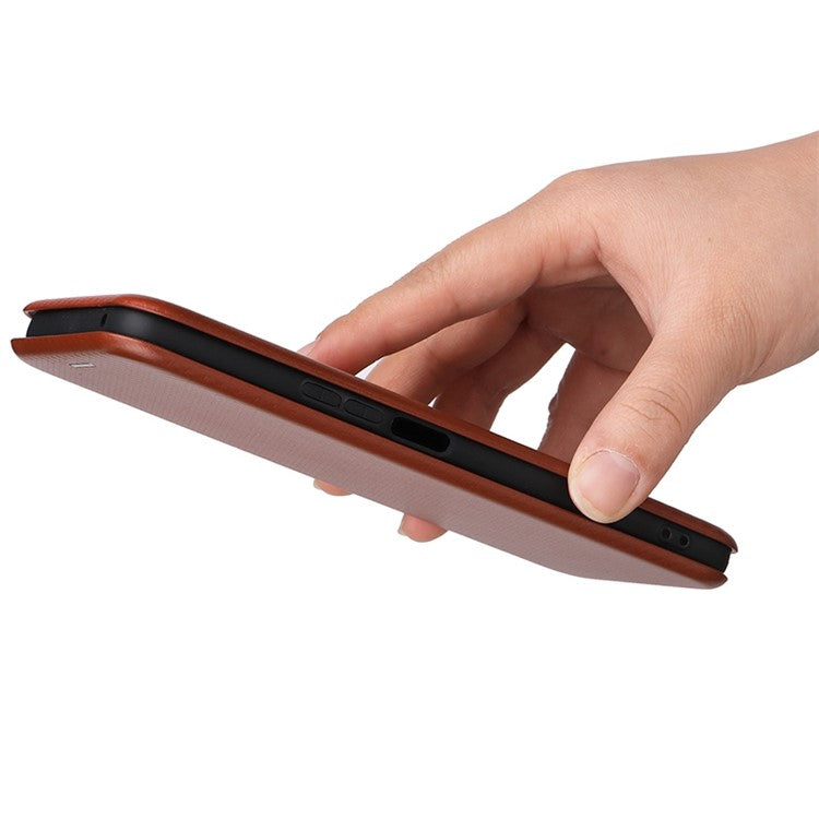 For Honor X8 4G Anti-fall PU Leather Carbon Fiber Texture Case Magnetic Auto-absorbed Adjustable Stand Cell Phone Shell - Orange