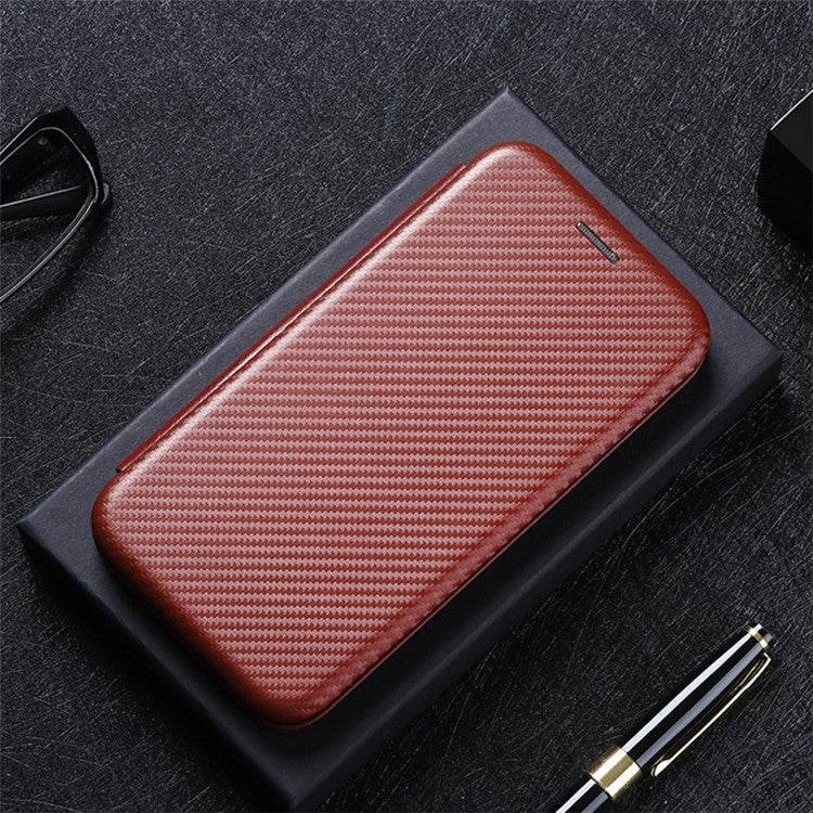 For Honor X8 4G Anti-fall PU Leather Carbon Fiber Texture Case Magnetic Auto-absorbed Adjustable Stand Cell Phone Shell - Orange