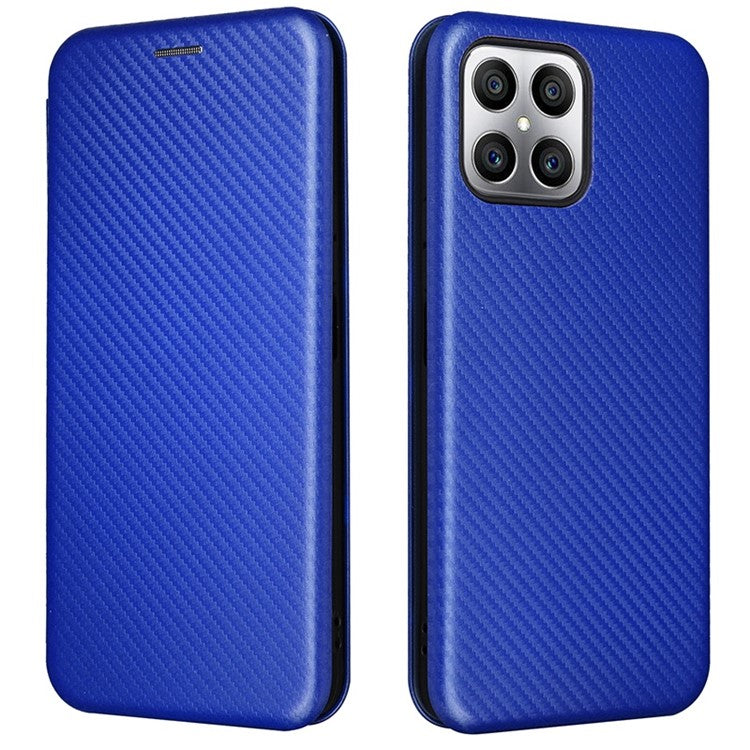 For Honor X8 4G Anti-fall PU Leather Carbon Fiber Texture Case Magnetic Auto-absorbed Adjustable Stand Cell Phone Shell - Blue