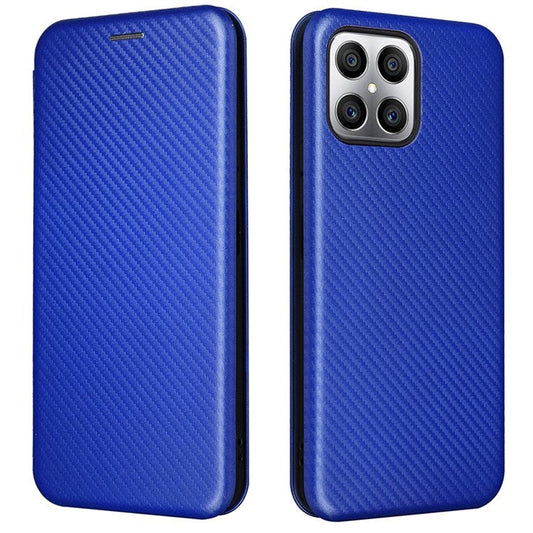 For Honor X8 4G Anti-fall PU Leather Carbon Fiber Texture Case Magnetic Auto-absorbed Adjustable Stand Cell Phone Shell - Blue