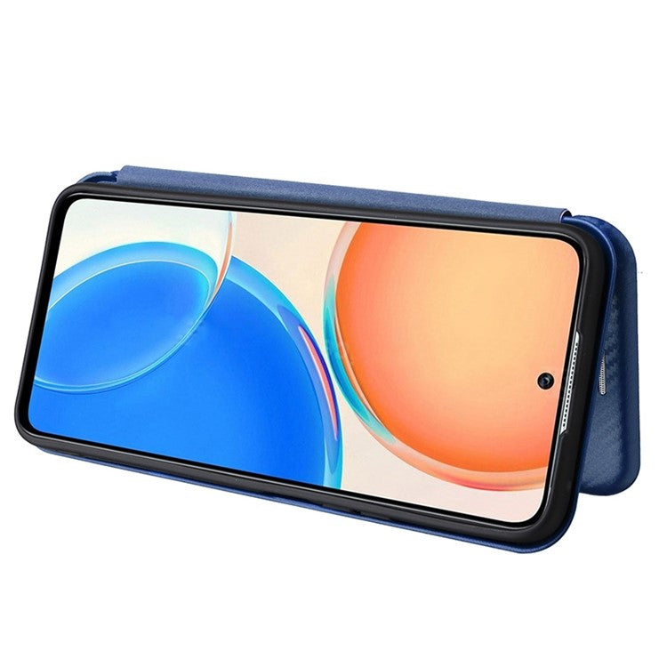 For Honor X8 4G Anti-fall PU Leather Carbon Fiber Texture Case Magnetic Auto-absorbed Adjustable Stand Cell Phone Shell - Blue