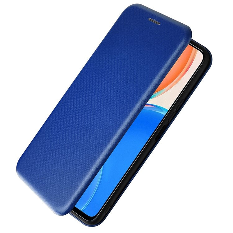 For Honor X8 4G Anti-fall PU Leather Carbon Fiber Texture Case Magnetic Auto-absorbed Adjustable Stand Cell Phone Shell - Blue