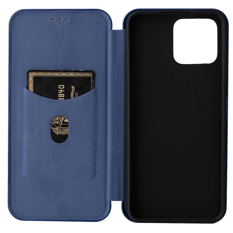 For Honor X8 4G Anti-fall PU Leather Carbon Fiber Texture Case Magnetic Auto-absorbed Adjustable Stand Cell Phone Shell - Blue