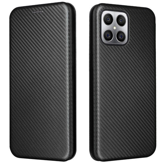 For Honor X8 4G Anti-fall PU Leather Carbon Fiber Texture Case Magnetic Auto-absorbed Adjustable Stand Cell Phone Shell - Black