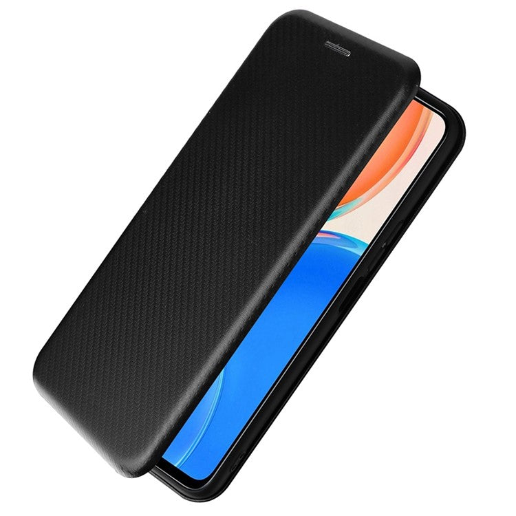 For Honor X8 4G Anti-fall PU Leather Carbon Fiber Texture Case Magnetic Auto-absorbed Adjustable Stand Cell Phone Shell - Black