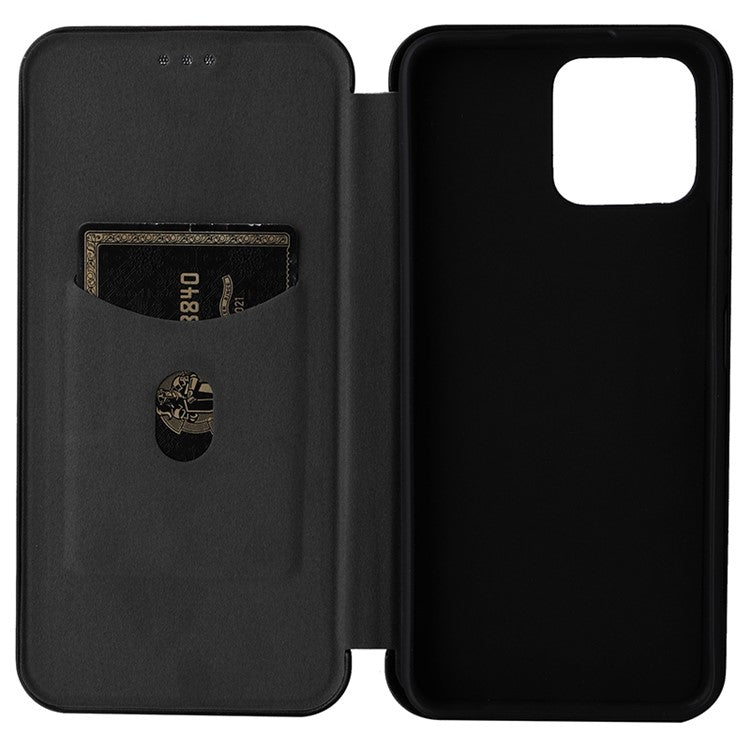 For Honor X8 4G Anti-fall PU Leather Carbon Fiber Texture Case Magnetic Auto-absorbed Adjustable Stand Cell Phone Shell - Black