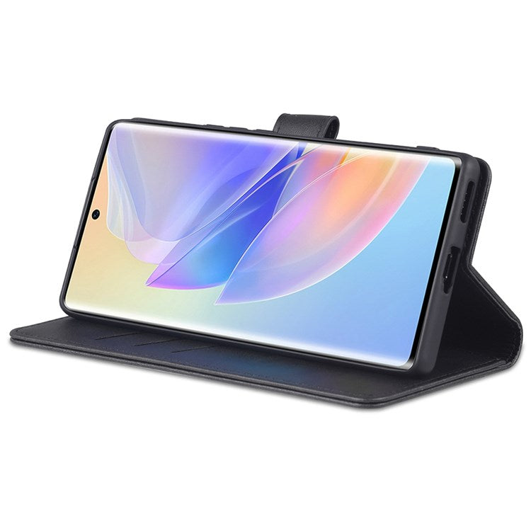AZNS PU Leather Anti-dust Phone Case for Honor 60 SE Shockproof Folio Flip Cover Wallet Phone Case with Stand - Black