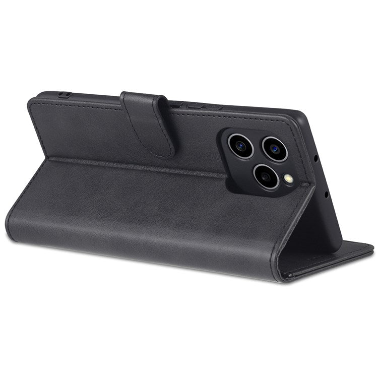 AZNS PU Leather Anti-dust Phone Case for Honor 60 SE Shockproof Folio Flip Cover Wallet Phone Case with Stand - Black