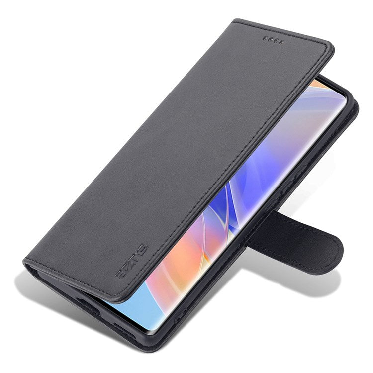 AZNS PU Leather Anti-dust Phone Case for Honor 60 SE Shockproof Folio Flip Cover Wallet Phone Case with Stand - Black