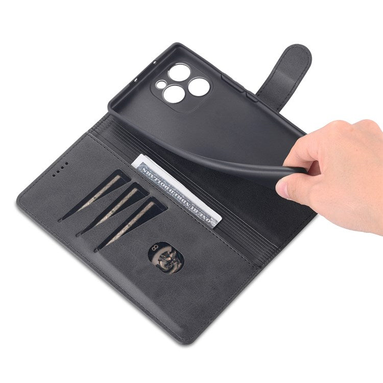 AZNS PU Leather Anti-dust Phone Case for Honor 60 SE Shockproof Folio Flip Cover Wallet Phone Case with Stand - Black