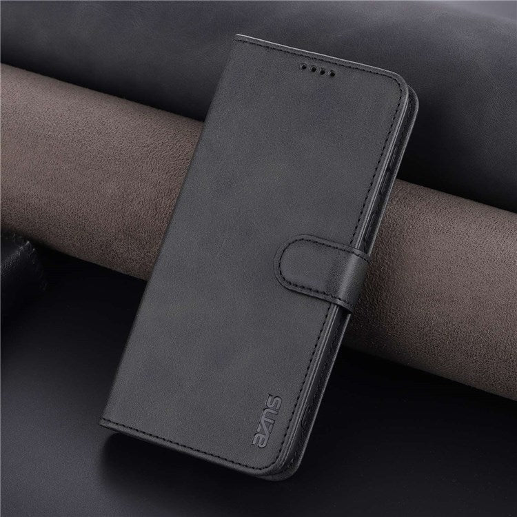 AZNS PU Leather Anti-dust Phone Case for Honor 60 SE Shockproof Folio Flip Cover Wallet Phone Case with Stand - Black
