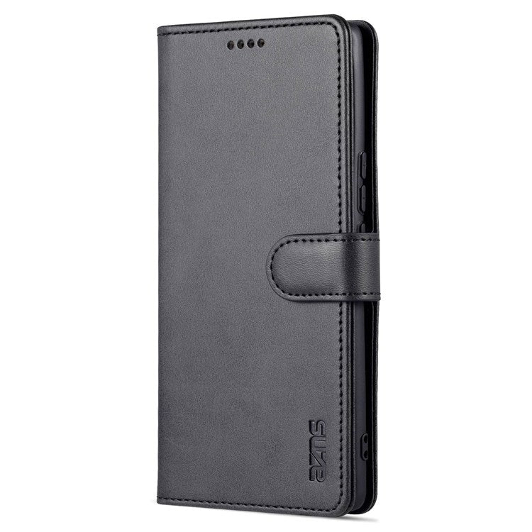 AZNS PU Leather Anti-dust Phone Case for Honor 60 SE Shockproof Folio Flip Cover Wallet Phone Case with Stand - Black