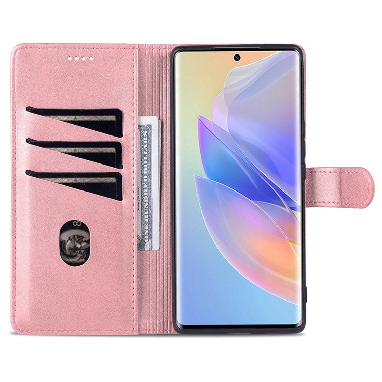 AZNS PU Leather Anti-dust Phone Case for Honor 60 SE Shockproof Folio Flip Cover Wallet Phone Case with Stand - Rose Gold