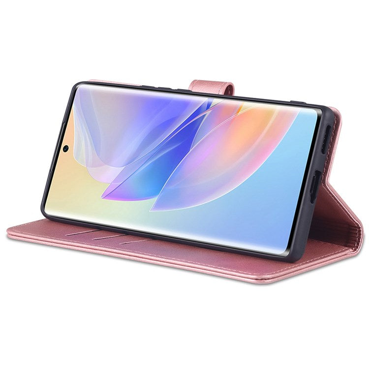 AZNS PU Leather Anti-dust Phone Case for Honor 60 SE Shockproof Folio Flip Cover Wallet Phone Case with Stand - Rose Gold