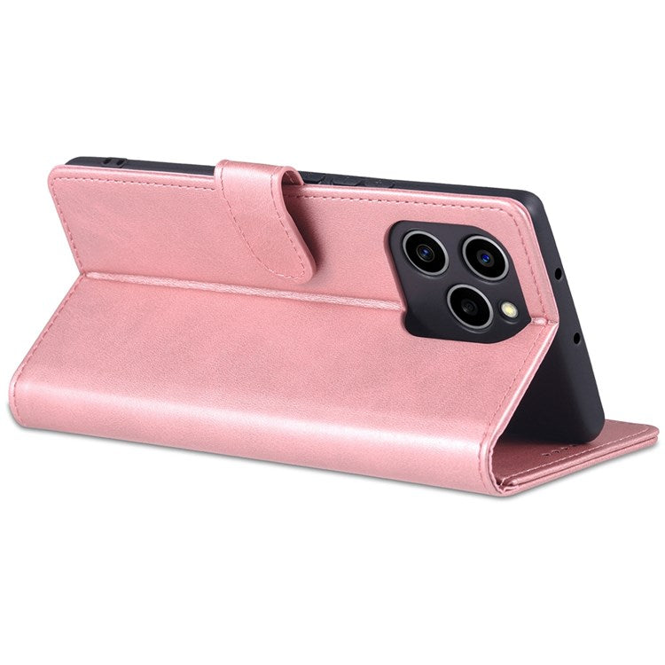AZNS PU Leather Anti-dust Phone Case for Honor 60 SE Shockproof Folio Flip Cover Wallet Phone Case with Stand - Rose Gold