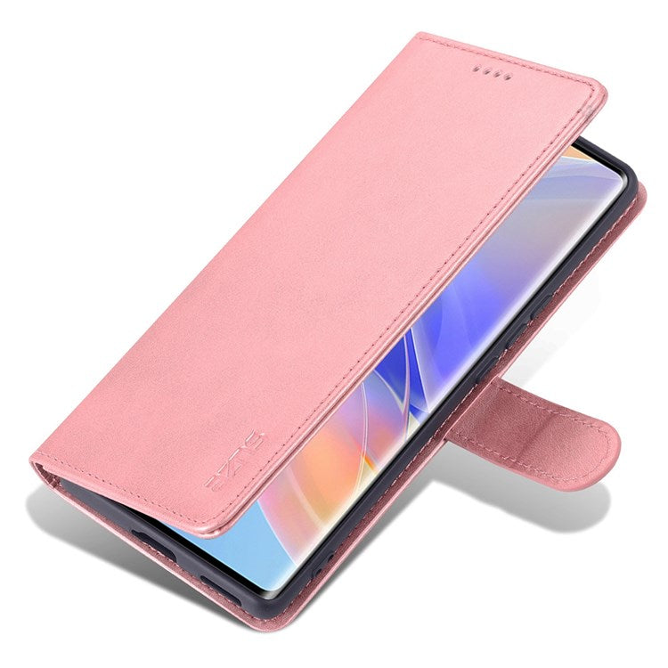 AZNS PU Leather Anti-dust Phone Case for Honor 60 SE Shockproof Folio Flip Cover Wallet Phone Case with Stand - Rose Gold