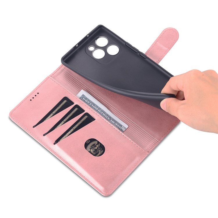 AZNS PU Leather Anti-dust Phone Case for Honor 60 SE Shockproof Folio Flip Cover Wallet Phone Case with Stand - Rose Gold