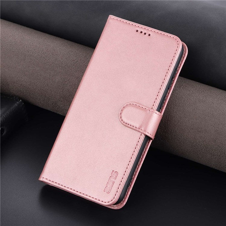 AZNS PU Leather Anti-dust Phone Case for Honor 60 SE Shockproof Folio Flip Cover Wallet Phone Case with Stand - Rose Gold