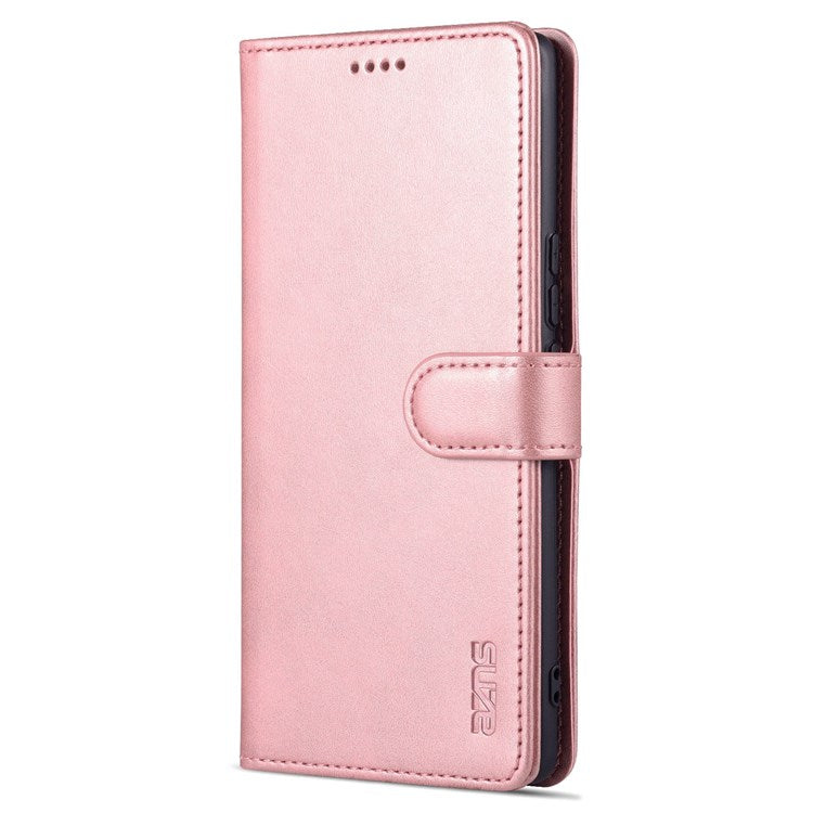 AZNS PU Leather Anti-dust Phone Case for Honor 60 SE Shockproof Folio Flip Cover Wallet Phone Case with Stand - Rose Gold