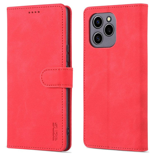 AZNS PU Leather Anti-dust Phone Case for Honor 60 SE Shockproof Folio Flip Cover Wallet Phone Case with Stand - Red