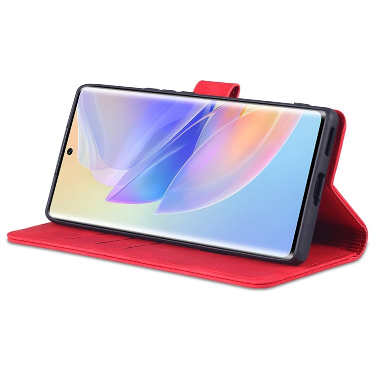 AZNS PU Leather Anti-dust Phone Case for Honor 60 SE Shockproof Folio Flip Cover Wallet Phone Case with Stand - Red