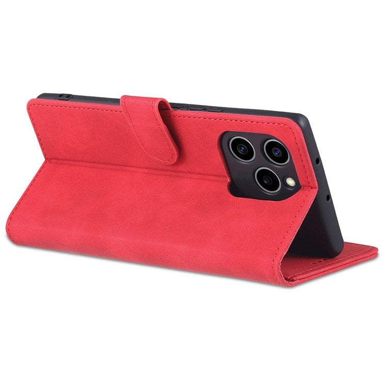 AZNS PU Leather Anti-dust Phone Case for Honor 60 SE Shockproof Folio Flip Cover Wallet Phone Case with Stand - Red