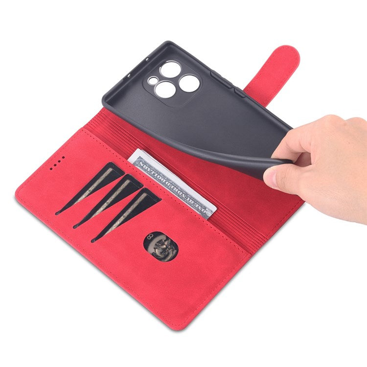 AZNS PU Leather Anti-dust Phone Case for Honor 60 SE Shockproof Folio Flip Cover Wallet Phone Case with Stand - Red