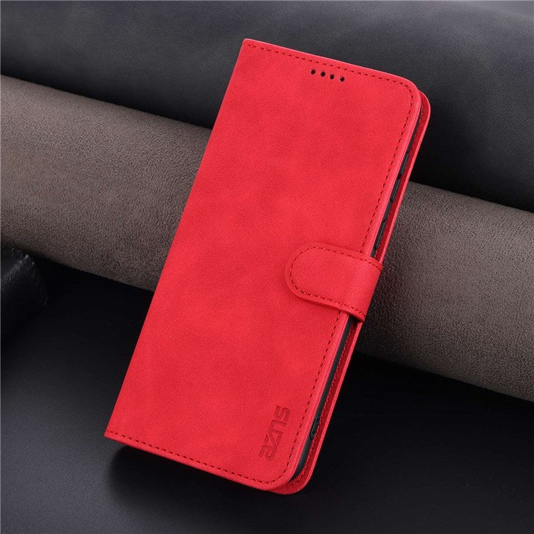 AZNS PU Leather Anti-dust Phone Case for Honor 60 SE Shockproof Folio Flip Cover Wallet Phone Case with Stand - Red