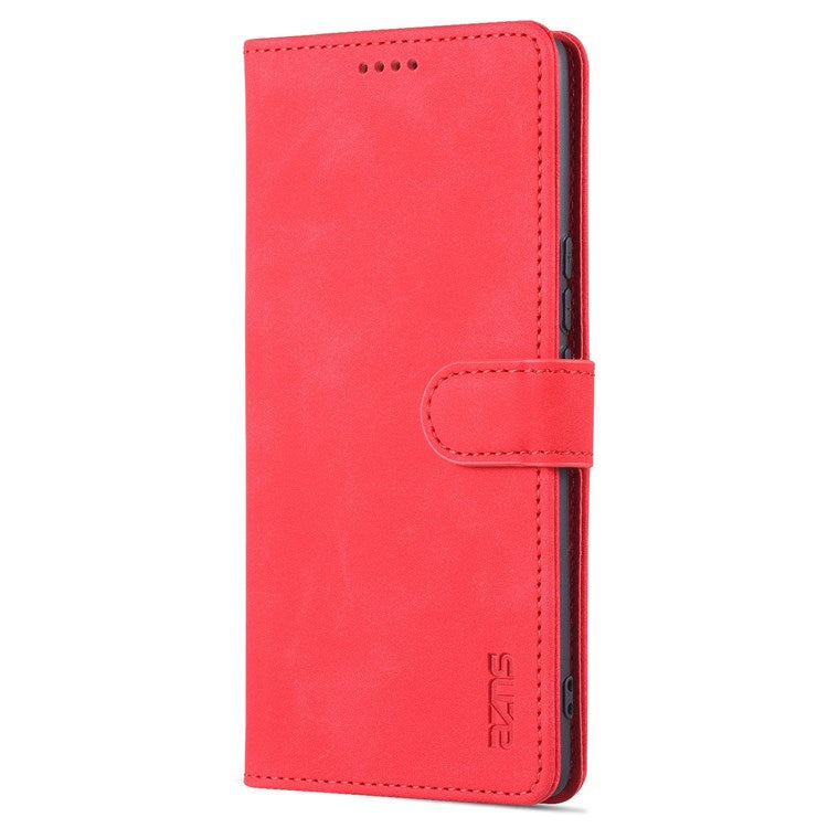 AZNS PU Leather Anti-dust Phone Case for Honor 60 SE Shockproof Folio Flip Cover Wallet Phone Case with Stand - Red