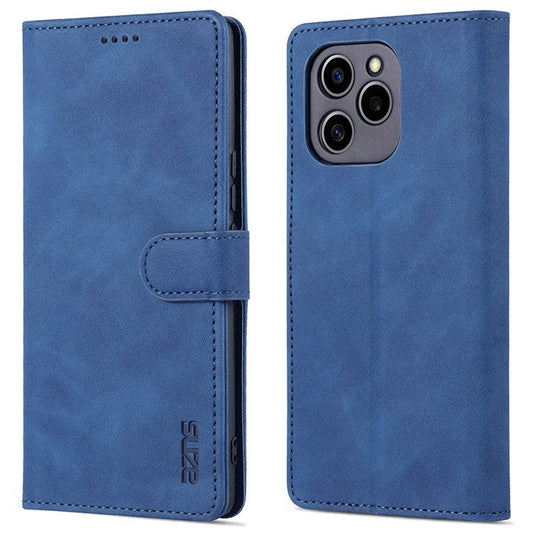 AZNS PU Leather Anti-dust Phone Case for Honor 60 SE Shockproof Folio Flip Cover Wallet Phone Case with Stand - Blue