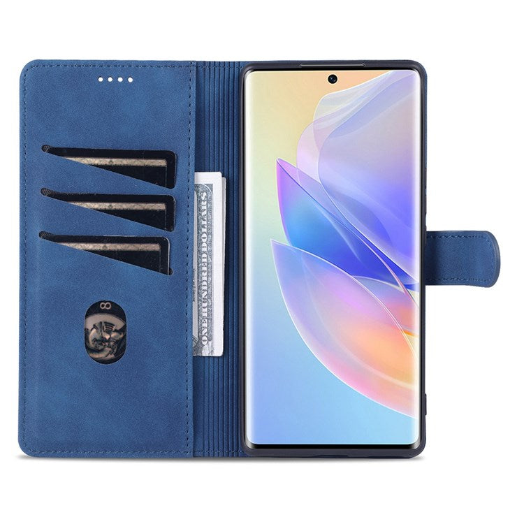 AZNS PU Leather Anti-dust Phone Case for Honor 60 SE Shockproof Folio Flip Cover Wallet Phone Case with Stand - Blue