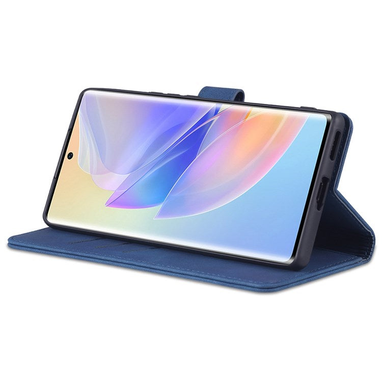 AZNS PU Leather Anti-dust Phone Case for Honor 60 SE Shockproof Folio Flip Cover Wallet Phone Case with Stand - Blue