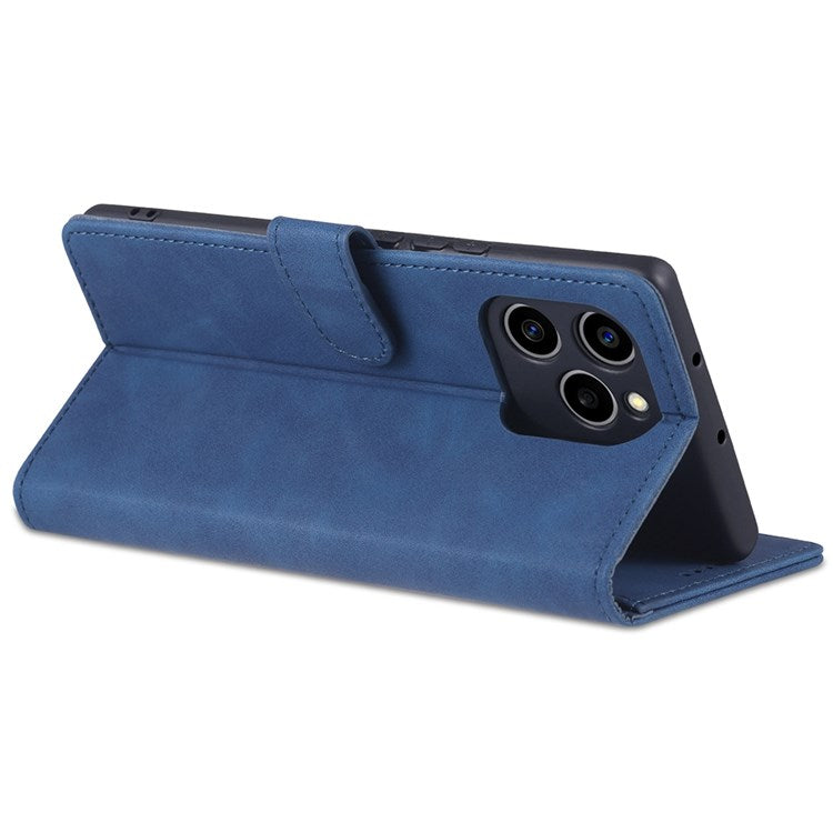AZNS PU Leather Anti-dust Phone Case for Honor 60 SE Shockproof Folio Flip Cover Wallet Phone Case with Stand - Blue