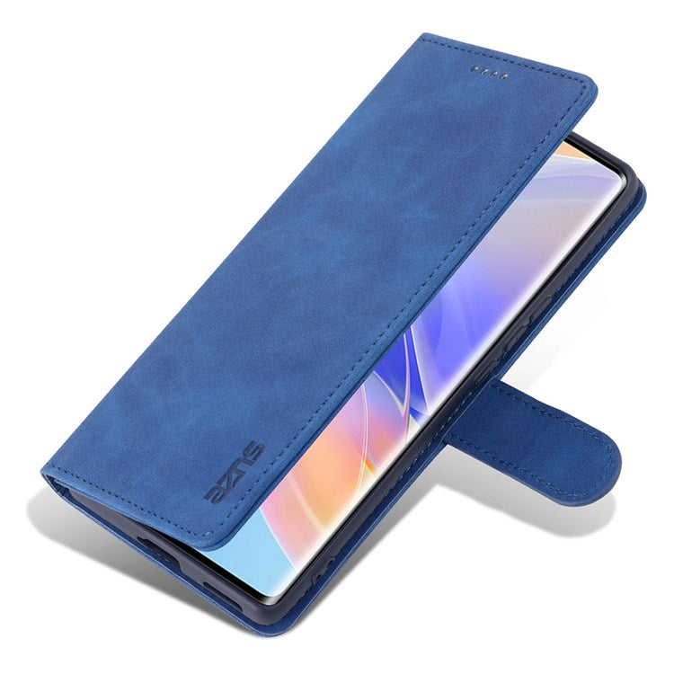 AZNS PU Leather Anti-dust Phone Case for Honor 60 SE Shockproof Folio Flip Cover Wallet Phone Case with Stand - Blue