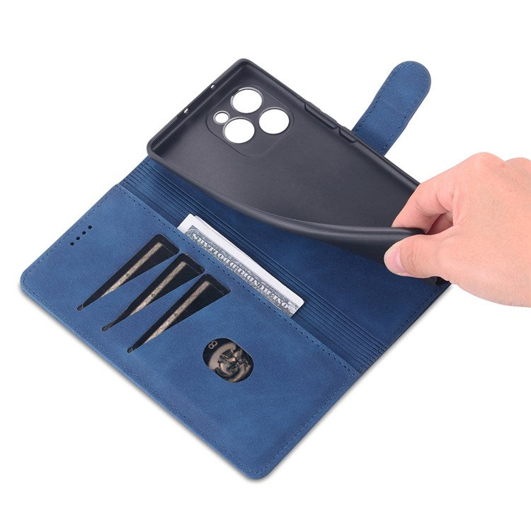 AZNS PU Leather Anti-dust Phone Case for Honor 60 SE Shockproof Folio Flip Cover Wallet Phone Case with Stand - Blue
