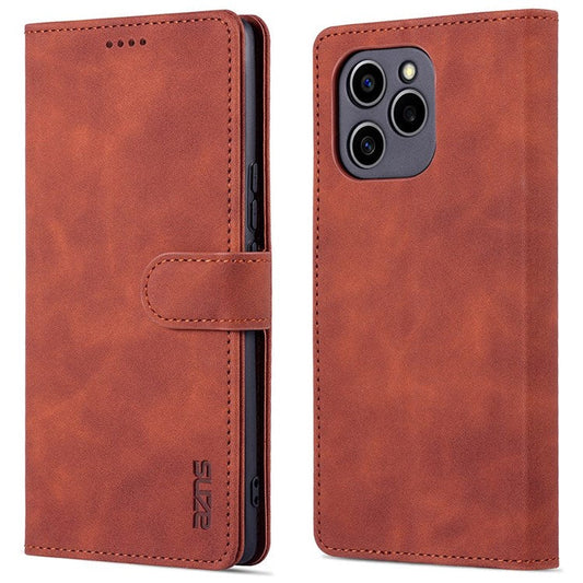 AZNS PU Leather Anti-dust Phone Case for Honor 60 SE Shockproof Folio Flip Cover Wallet Phone Case with Stand - Brown