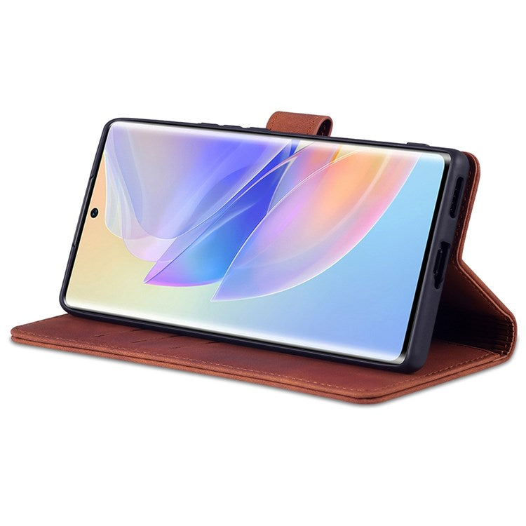 AZNS PU Leather Anti-dust Phone Case for Honor 60 SE Shockproof Folio Flip Cover Wallet Phone Case with Stand - Brown