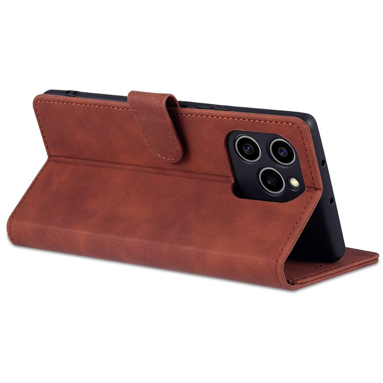 AZNS PU Leather Anti-dust Phone Case for Honor 60 SE Shockproof Folio Flip Cover Wallet Phone Case with Stand - Brown
