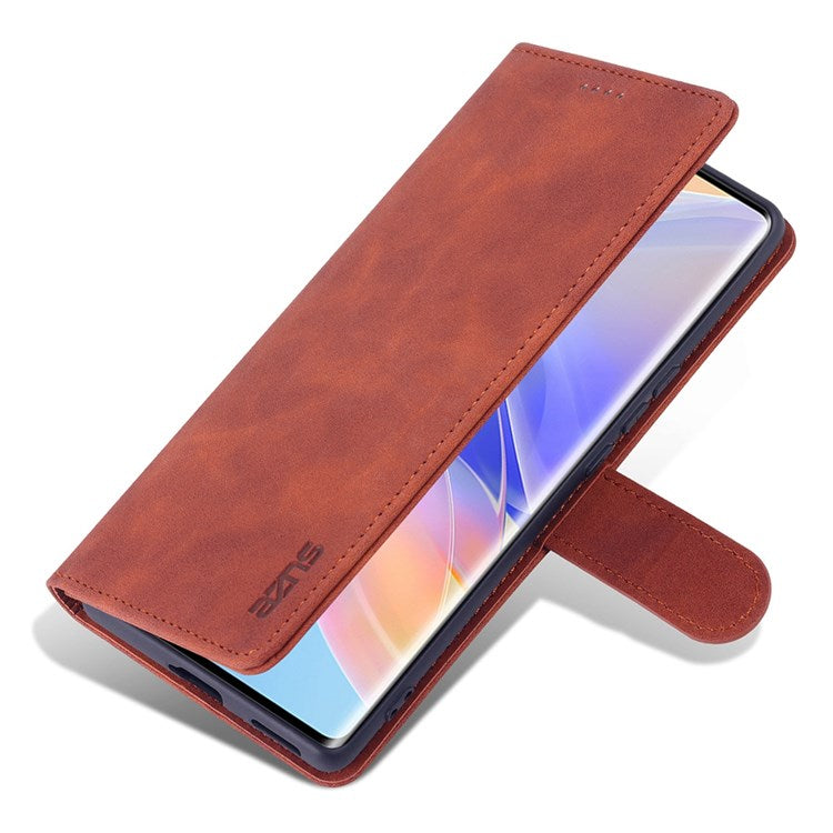 AZNS PU Leather Anti-dust Phone Case for Honor 60 SE Shockproof Folio Flip Cover Wallet Phone Case with Stand - Brown