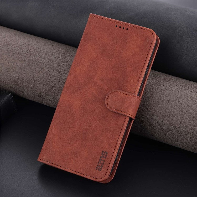 AZNS PU Leather Anti-dust Phone Case for Honor 60 SE Shockproof Folio Flip Cover Wallet Phone Case with Stand - Brown