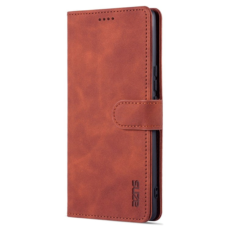 AZNS PU Leather Anti-dust Phone Case for Honor 60 SE Shockproof Folio Flip Cover Wallet Phone Case with Stand - Brown