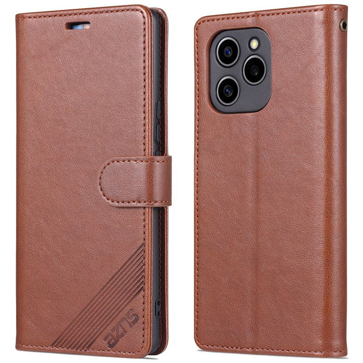 AZNS Textured PU Leather Phone Case for Honor 60 SE Protective Folio Flip Cover TPU Shockproof Stand Case with Wallet - Brown