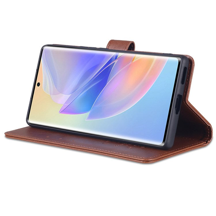 AZNS Textured PU Leather Phone Case for Honor 60 SE Protective Folio Flip Cover TPU Shockproof Stand Case with Wallet - Brown