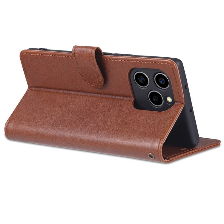 AZNS Textured PU Leather Phone Case for Honor 60 SE Protective Folio Flip Cover TPU Shockproof Stand Case with Wallet - Brown