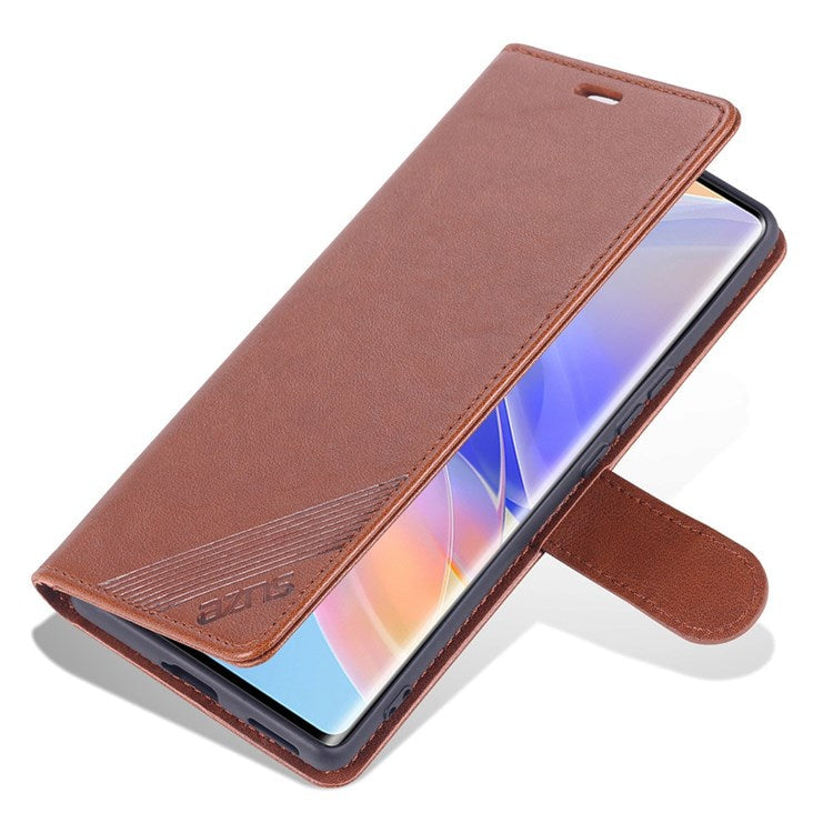 AZNS Textured PU Leather Phone Case for Honor 60 SE Protective Folio Flip Cover TPU Shockproof Stand Case with Wallet - Brown