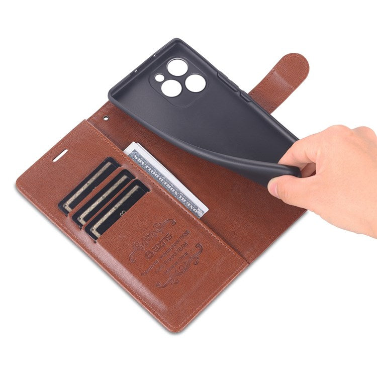 AZNS Textured PU Leather Phone Case for Honor 60 SE Protective Folio Flip Cover TPU Shockproof Stand Case with Wallet - Brown
