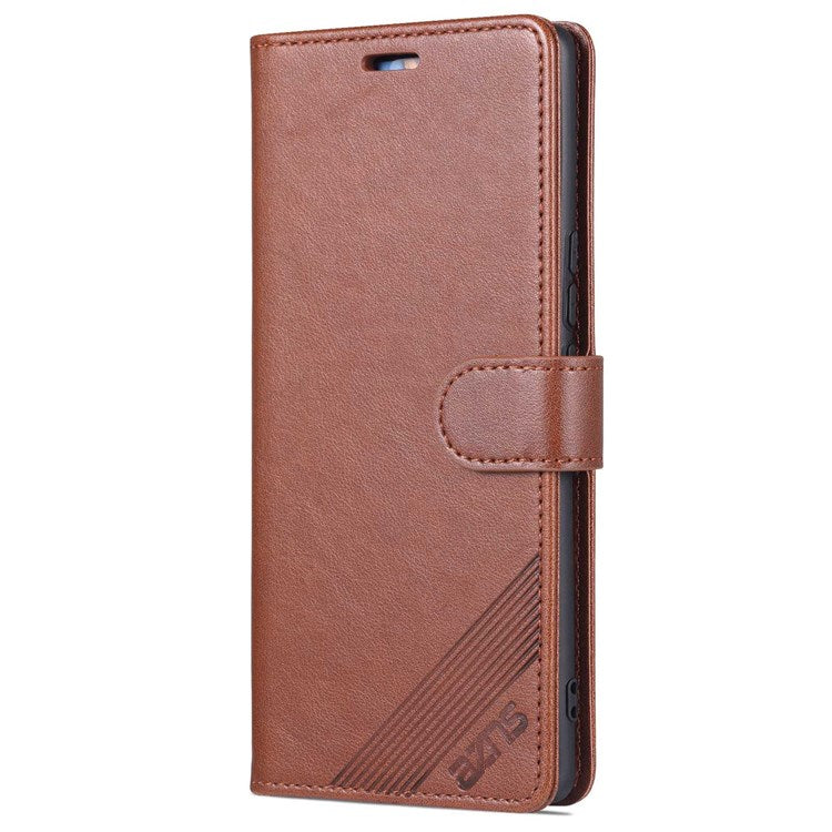 AZNS Textured PU Leather Phone Case for Honor 60 SE Protective Folio Flip Cover TPU Shockproof Stand Case with Wallet - Brown