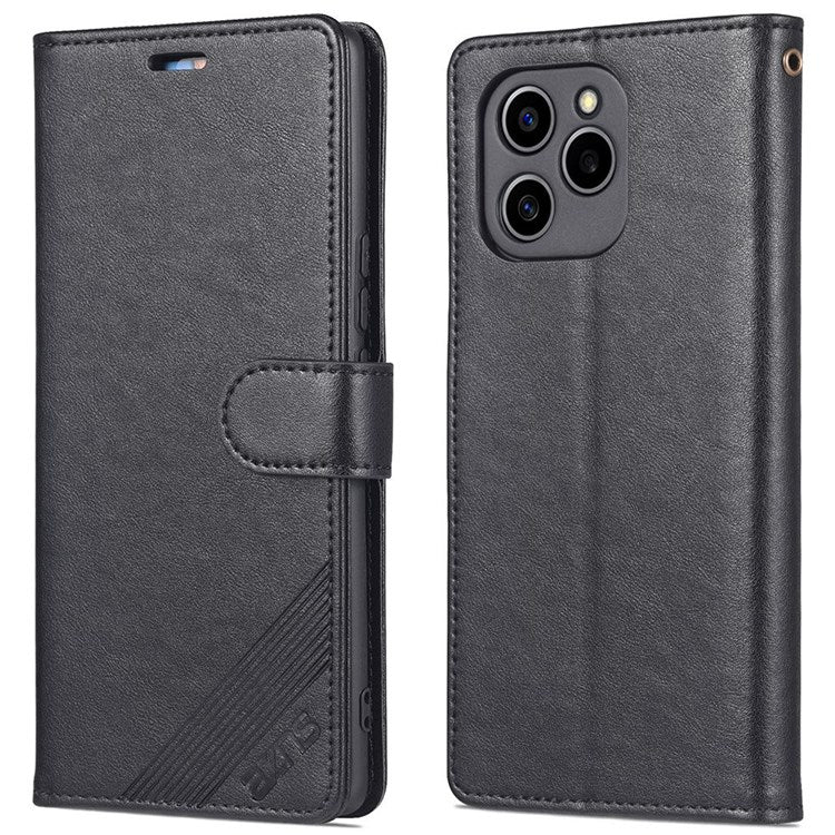 AZNS Textured PU Leather Phone Case for Honor 60 SE Protective Folio Flip Cover TPU Shockproof Stand Case with Wallet - Black