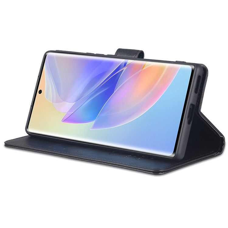AZNS Textured PU Leather Phone Case for Honor 60 SE Protective Folio Flip Cover TPU Shockproof Stand Case with Wallet - Black